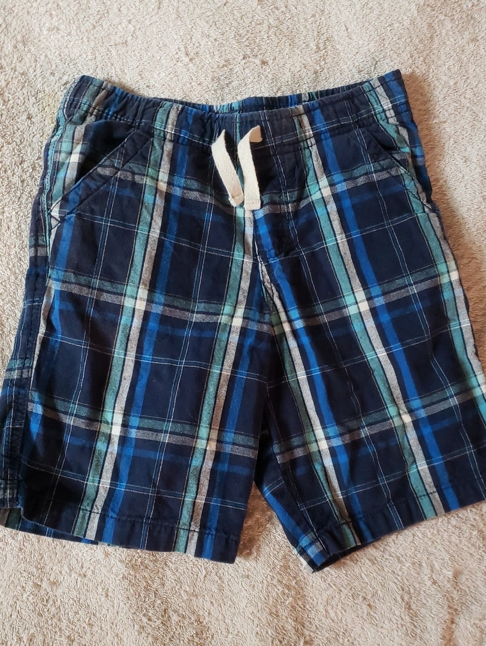 Boys Navy and White Plaid Pull-On Shorts